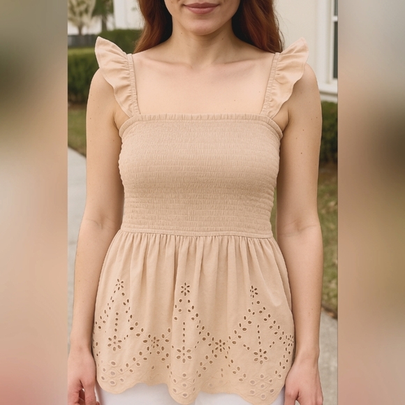 Smocked Eyelet Top, Size Large - Picture 1 of 9